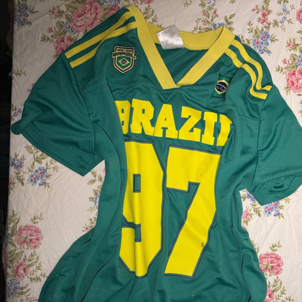 Brazil Soccer Jersey #97 Zoe + Liv Green Yellow Size L